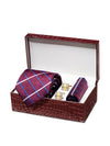 Bartoli Check Dark Maroon Silk Tie With Steel Cufflink And Matching Pocket Square