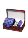 Bartoli Check Medium Purple Silk Tie With Steel Cufflink And Matching Pocket Square