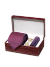 Bartoli Structure Dark Maroon Silk Tie With Steel Cufflink And Matching Pocket Square