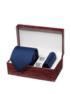 Bartoli Structure Dark Blue Silk Tie With Steel Cufflink And Matching Pocket Square