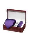 Bartoli Structure Medium Purple Silk Tie With Steel Cufflink And Matching Pocket Square