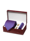 Bartoli Structure Medium Purple Silk Tie With Steel Cufflink And Matching Pocket Square