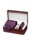 Bartoli Structure Medium Maroon Silk Tie With Steel Cufflink And Matching Pocket Square