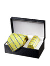 Panaro Check Medium Gold Silk Tie With Matching Pocket Square