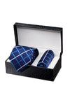 Panaro Check Navy Silk Tie With Matching Pocket Square