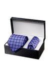 Panaro Check Medium Purple Silk Tie With Matching Pocket Square