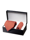 Panaro Printed Dark Orange Silk Tie With Matching Pocket Square