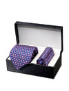Panaro Printed Medium Blue Silk Tie With Matching Pocket Square