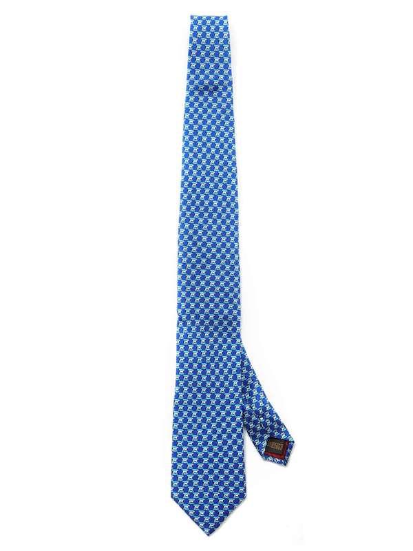 Saglia Printed Dark Blue Silk Tie