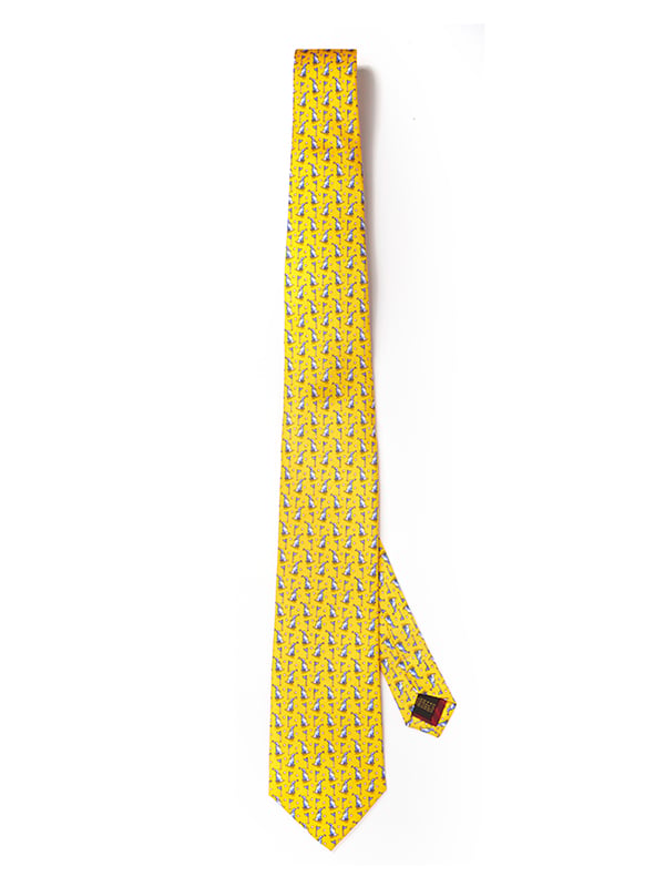 Saglia Printed Dark Gold Silk Tie