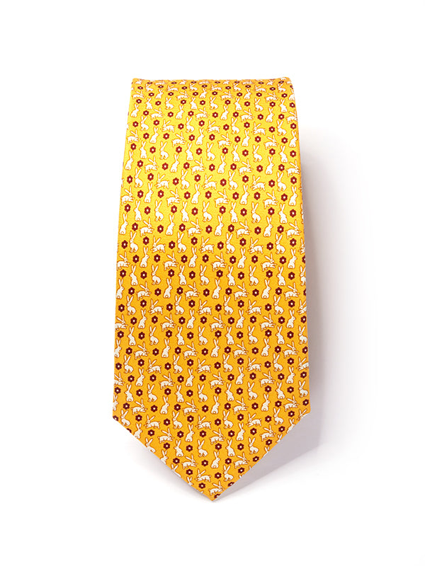 Saglia Printed Dark Gold Silk Tie