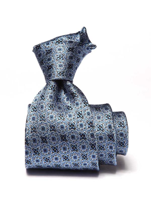 Torino All Over Medium Blue Silk Tie