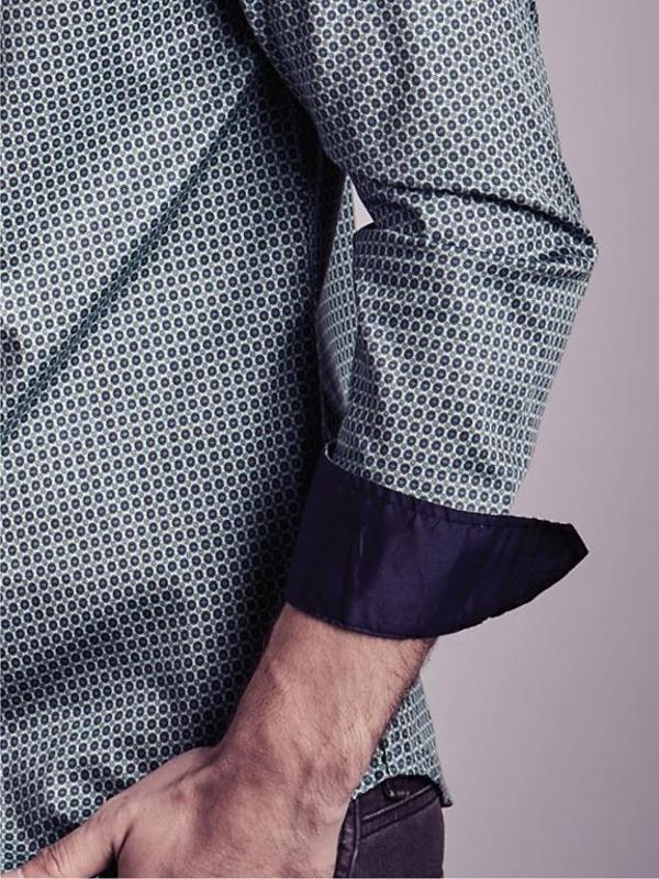 Xoyo Green Printed Full Sleeve Single Cuff Slim Fit Party Wear Blended Shirt