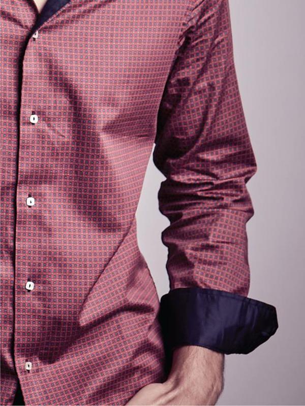 Xoyo Red Printed Full Sleeve Single Cuff Slim Fit Party Wear Blended Shirt