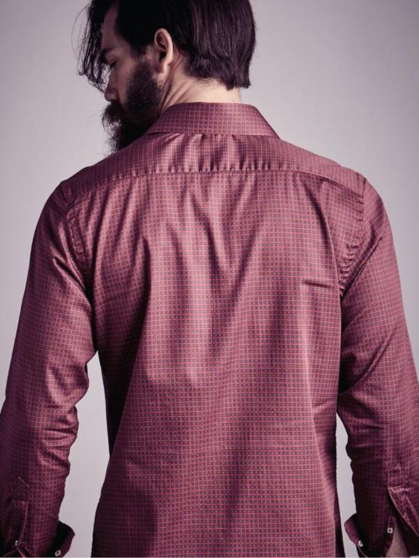 Xoyo Red Printed Full Sleeve Single Cuff Slim Fit Party Wear Blended Shirt