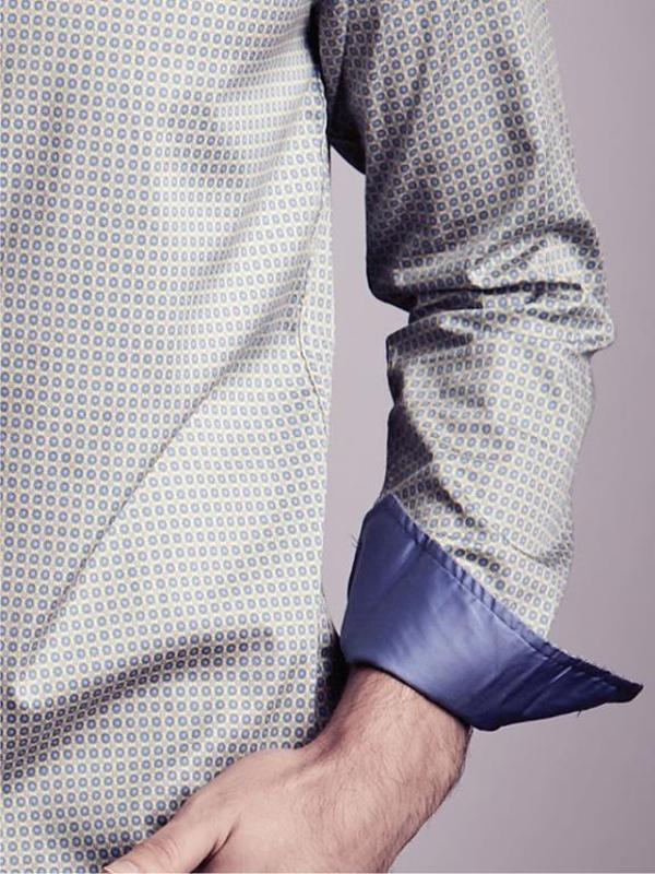 Xoyo Yellow Printed Full Sleeve Single Cuff Slim Fit Party Wear Blended Shirt