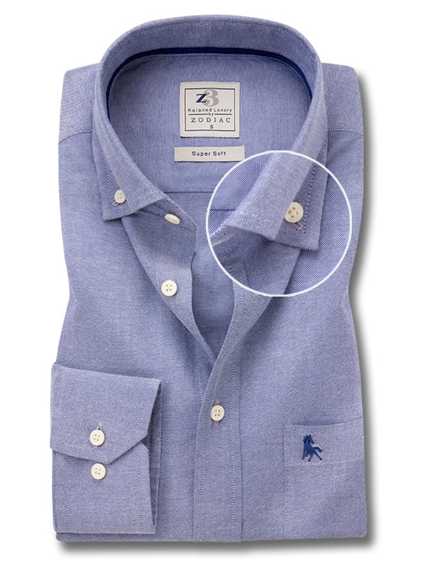 Zidane Oxford Blue Solid Full Sleeve Tailored Fit Casual Cotton Shirt
