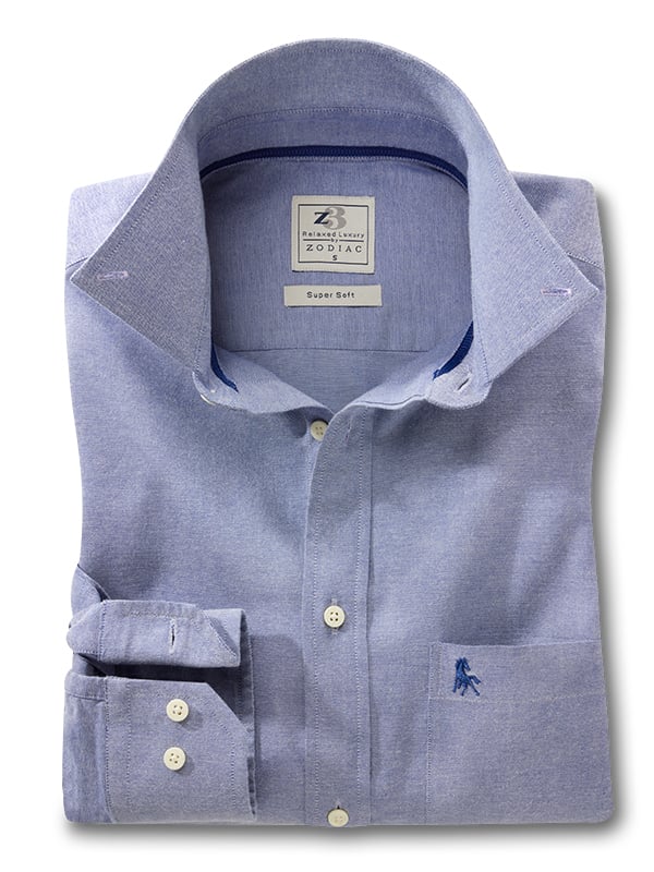 Zidane Oxford Blue Solid Full Sleeve Tailored Fit Casual Cotton Shirt