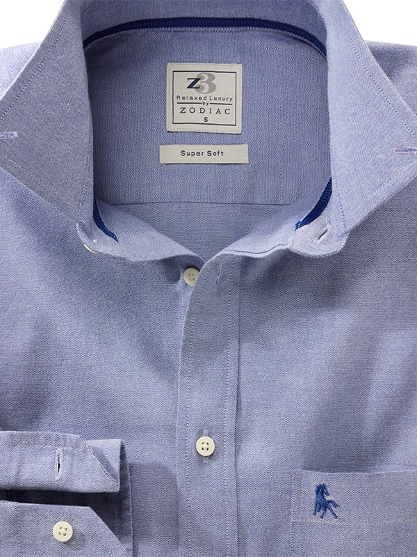 Zidane Oxford Blue Solid Full Sleeve Tailored Fit Casual Cotton Shirt