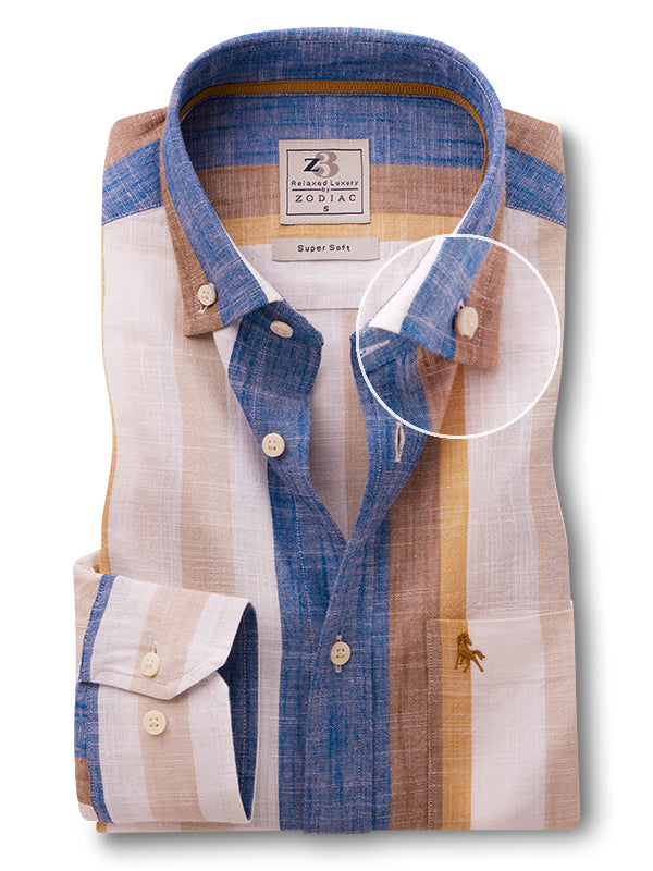 Giggs Slub Blue Striped Full Sleeve Tailored Fit Casual Cotton Shirt