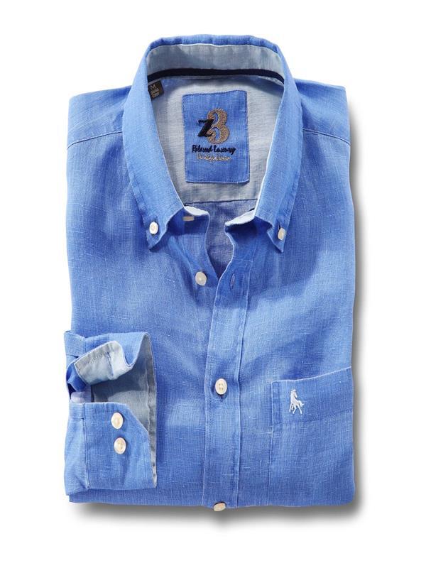Coronado Medium Blue Solid Full sleeve single cuff Linen Shirt
