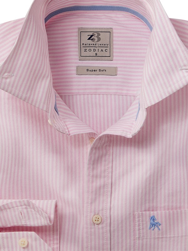Kastoria Oxford Pink Striped Full Sleeve Tailored Fit Casual Cotton Shirt