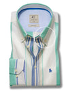 Dellingham Oxford Sea Green Striped Full Sleeve Tailored Fit Casual Cotton Shirt