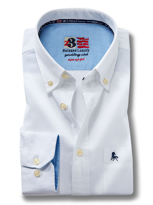 Everton Twill White Solid Full Sleeve Tailored Fit Casual Cotton