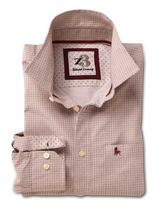 Kvass Beige Check Full sleeve single cuff   Cotton Shirt