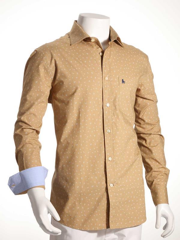 Buds Beige Printed    Cotton Shirt