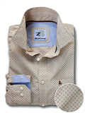 Pryor Beige Printed Full sleeve single cuff   Cotton Shirt