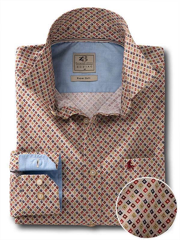 Starfire Beige Printed Full sleeve single cuff   Cotton Shirt