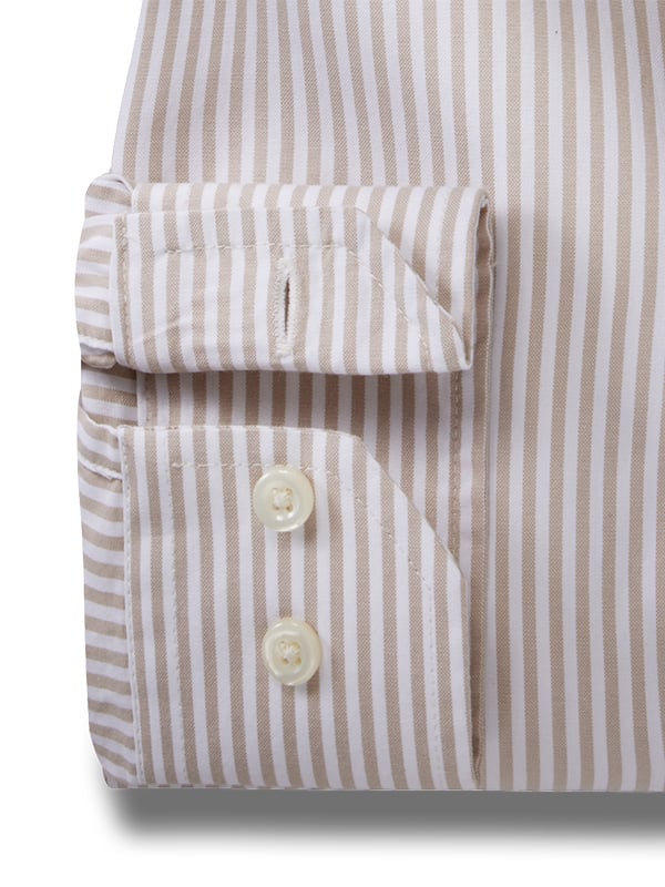 Silba Oxford Beige Striped Full Sleeve Tailored Fit Casual Cotton Shirt