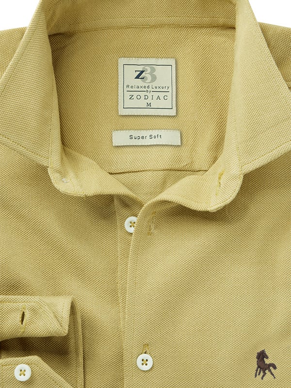Ralph Knitted Beige Solid Full Sleeve Tailored Fit Casual Cotton Shirt