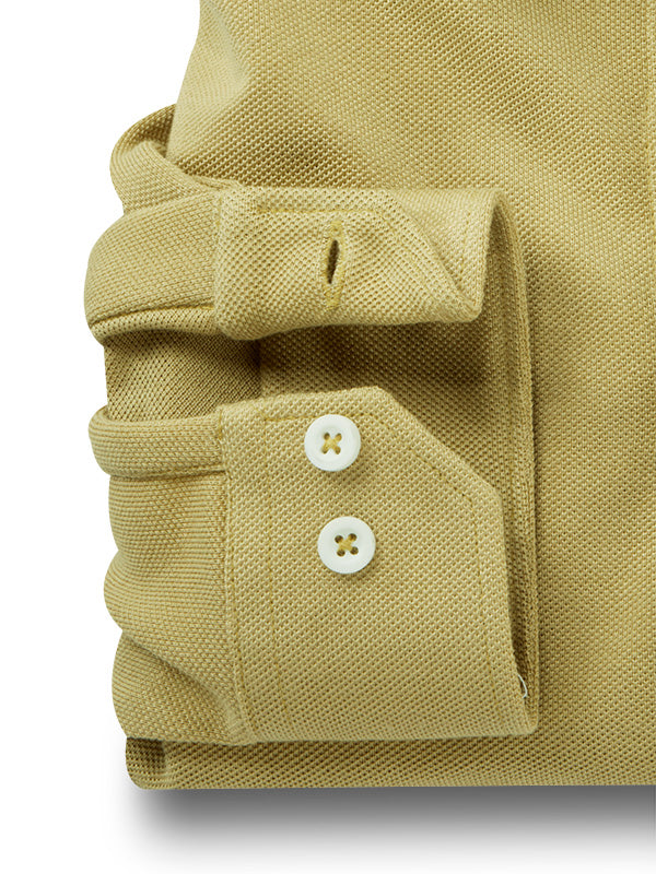 Ralph Knitted Beige Solid Full Sleeve Tailored Fit Casual Cotton Shirt