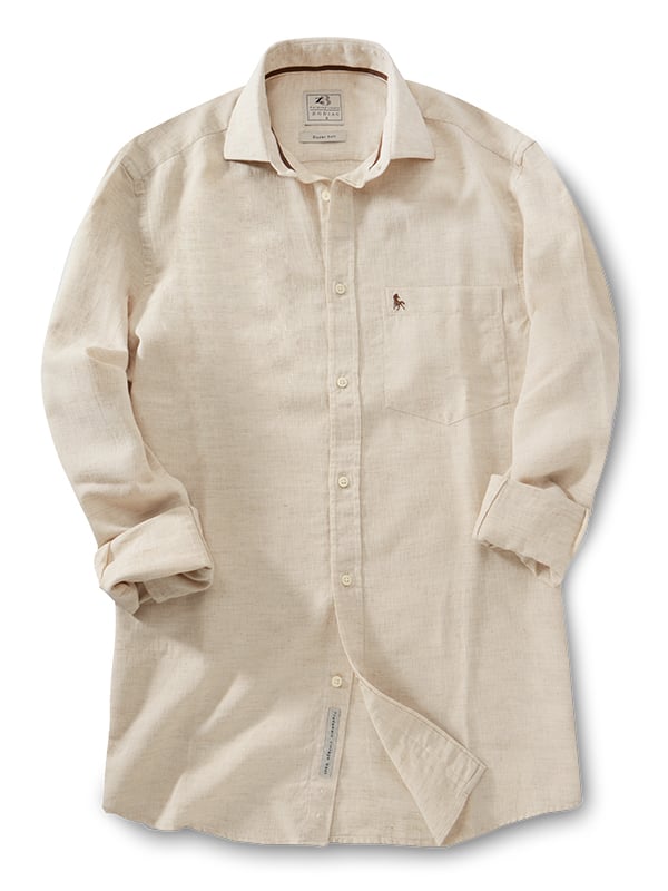 Musetti Slub Beige Solid Full Sleeve Tailored Fit Casual Blended Shirt