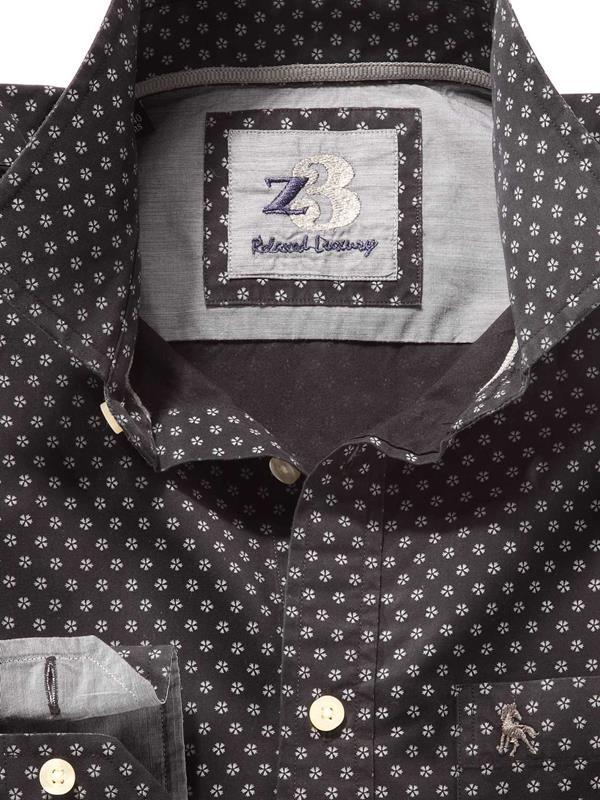 Stout Black Printed Full sleeve single cuff   Cotton Shirt