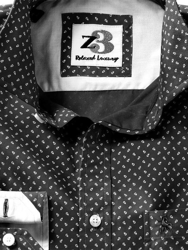 Aaron Black Printed Full sleeve single cuff   Cotton Shirt