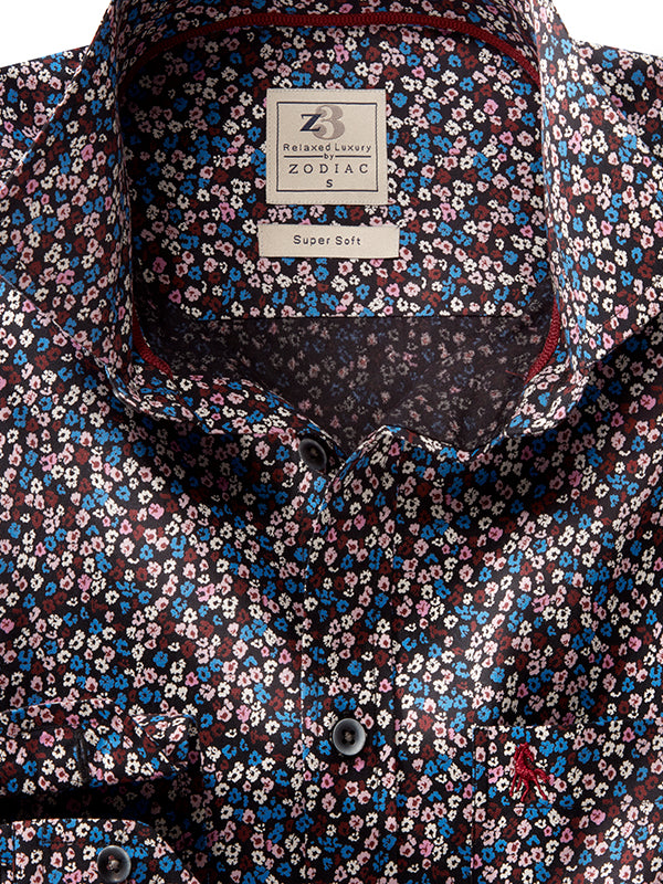 Roberto Black Printed Full Sleeve Tailored Fit Casual Cotton Shirt