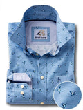 Flock Blue Printed Full sleeve single cuff   Cotton Shirt