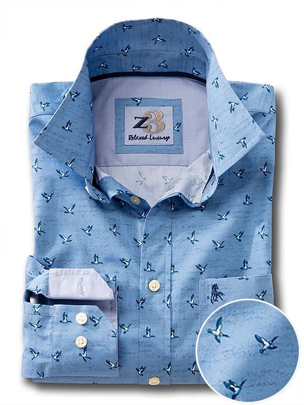 Flock Blue Printed Full sleeve single cuff   Cotton Shirt