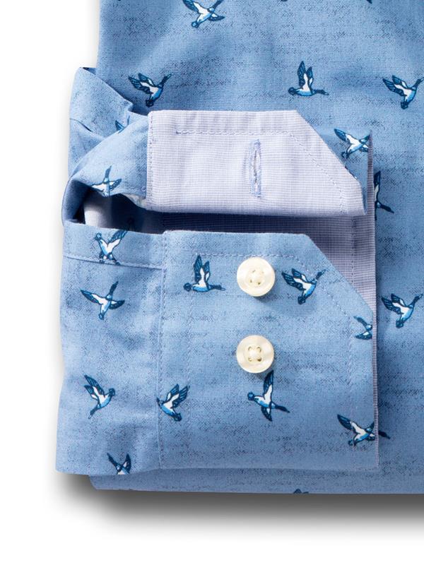 Flock Blue Printed Full sleeve single cuff   Cotton Shirt