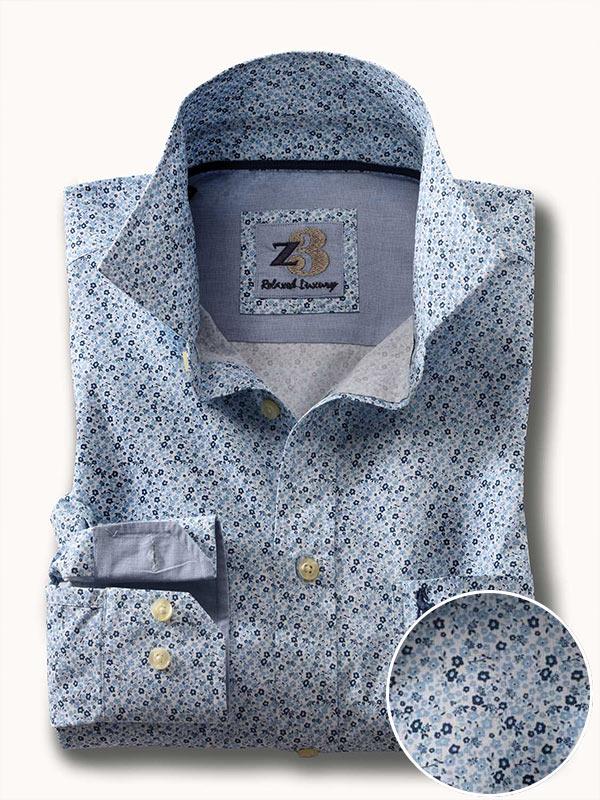 Ditsy Blue Printed Full sleeve single cuff   Cotton Shirt