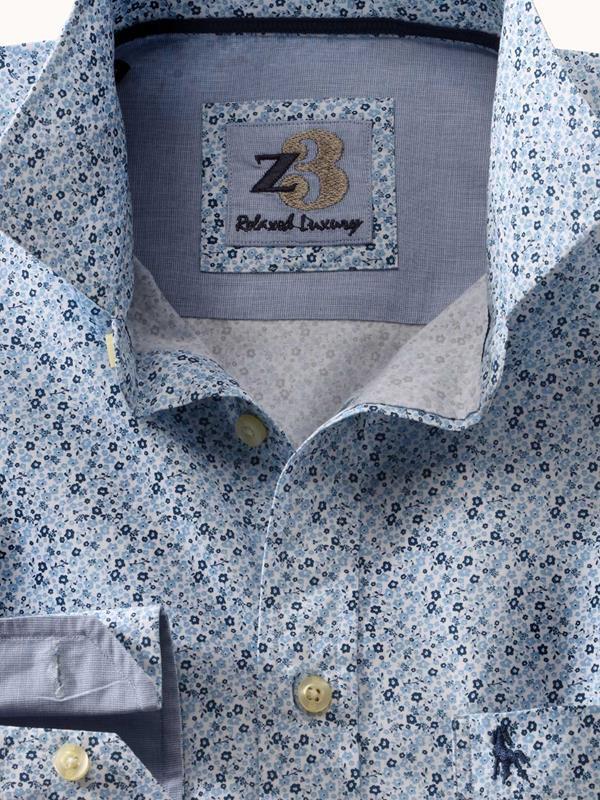 Ditsy Blue Printed Full sleeve single cuff   Cotton Shirt