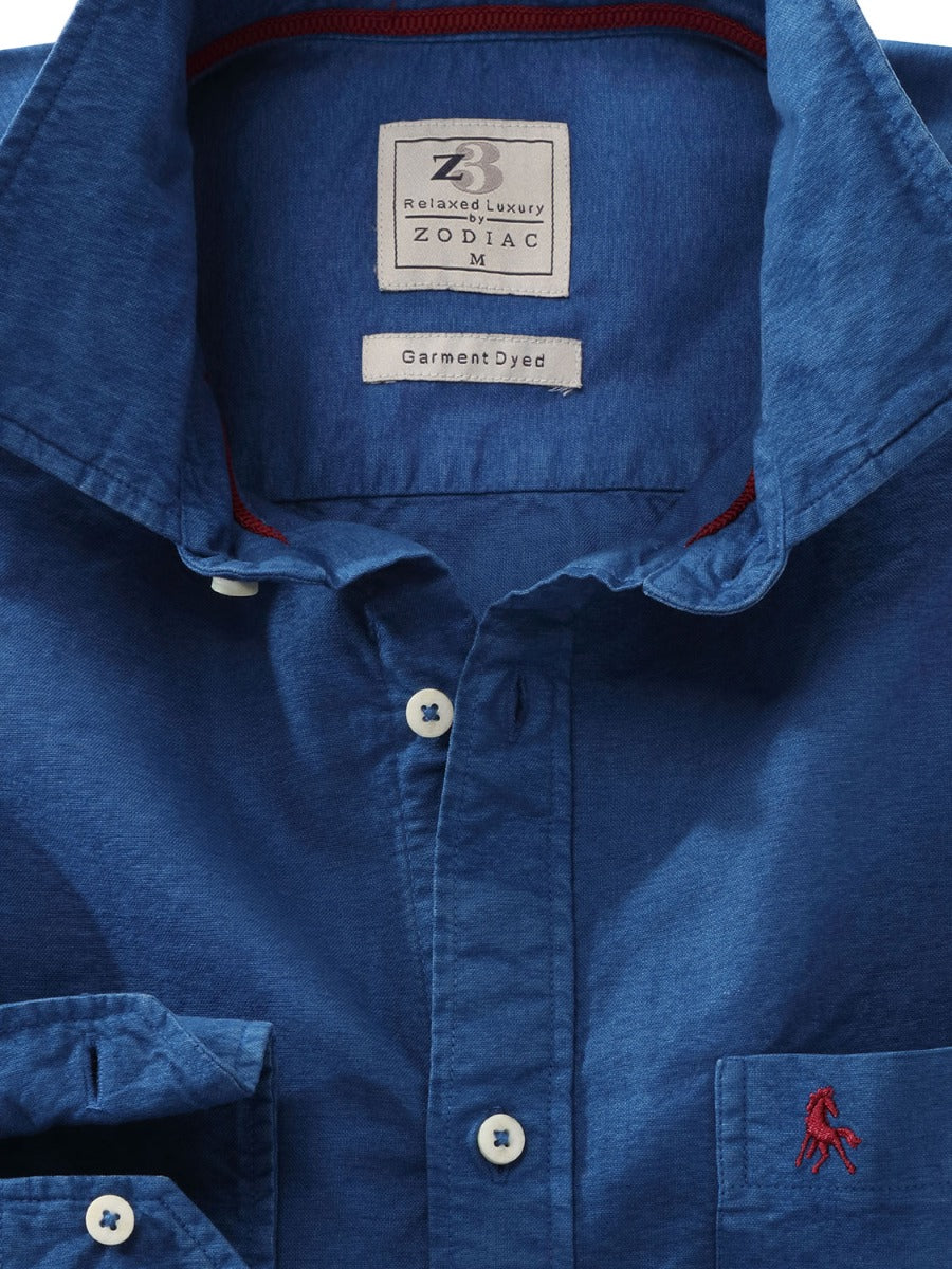 Marbella Oxford Garment Dyed Blue Full Sleeve Tailored Fit Casual Cotton Shirt