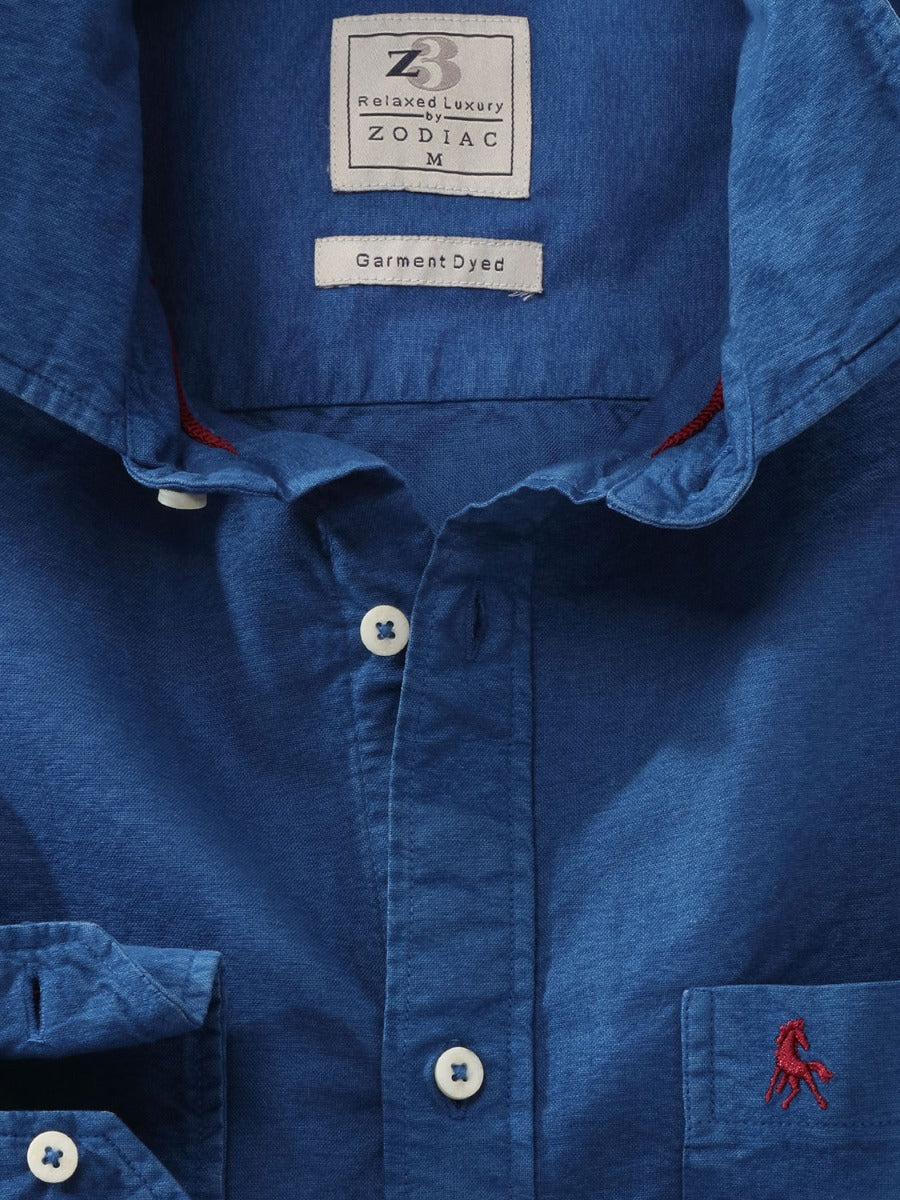 Marbella Oxford Garment Dyed Blue Full Sleeve Tailored Fit Casual Cotton Shirt