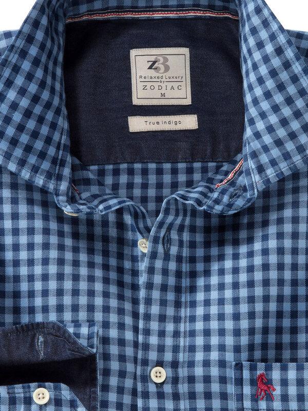 Elliot Indigo Blue Check Full sleeve single cuff   Cotton Shirt