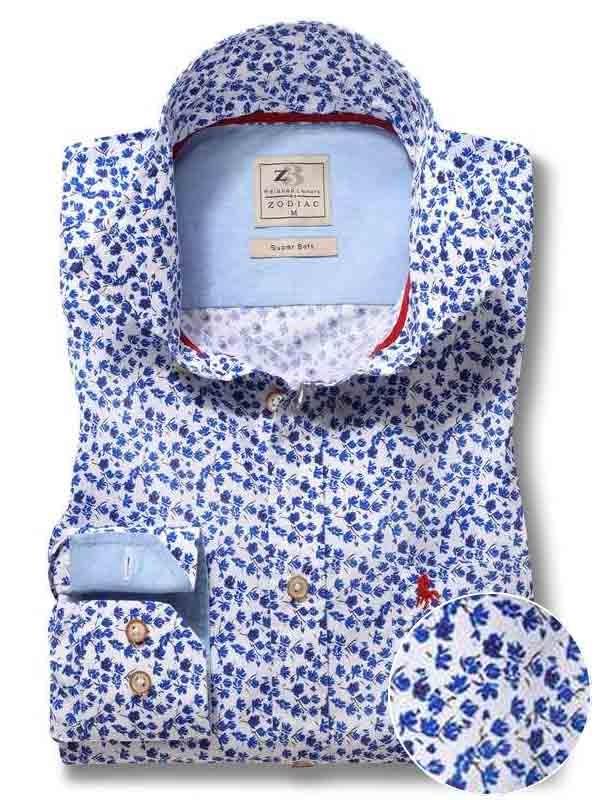 Sheffield Blue Printed Full Sleeve Tailored Fit Casual Cotton Shirt