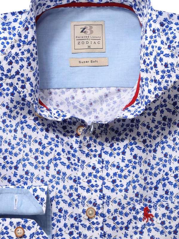 Sheffield Blue Printed Full Sleeve Tailored Fit Casual Cotton Shirt