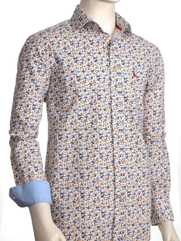 Watford Blue Printed Full sleeve single cuff   Cotton Shirt